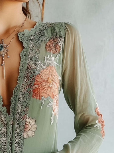 Boheemse Blouse - Elegante Kanten en Bloemenprint voor Elke Gelegenheid