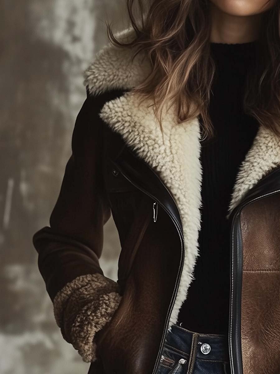 Dames Jas - Elegante Leren Dames Jas Voor Winter Met Lamskraag