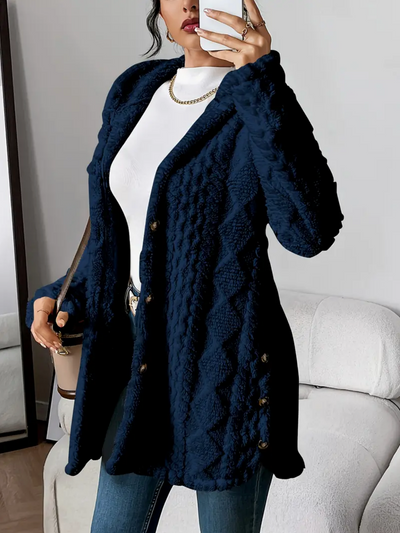 Klassish™ | Diamond-Patterned Hooded Cardigan