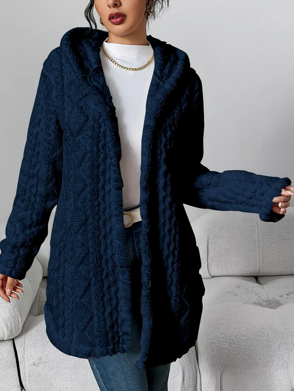 Klassish™ | Diamond-Patterned Hooded Cardigan
