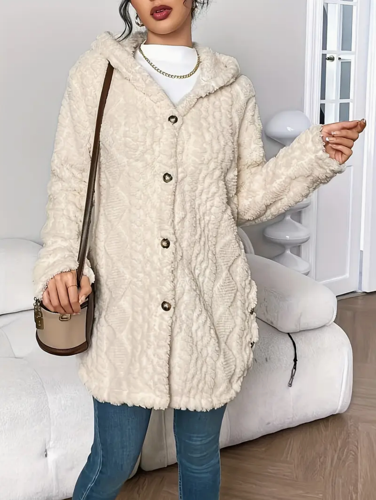 Klassish™ | Diamond-Patterned Hooded Cardigan