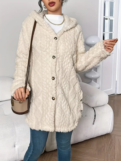 Klassish™ | Diamond-Patterned Hooded Cardigan