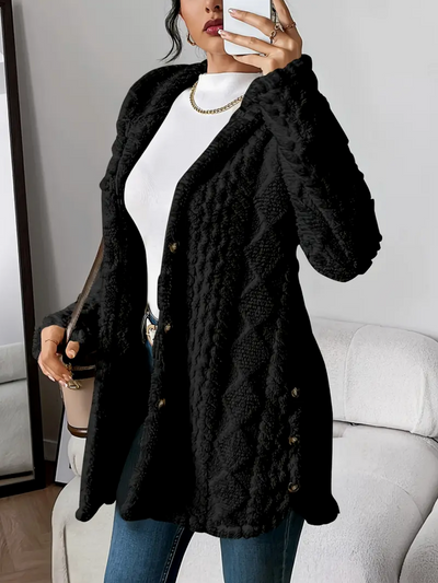 Klassish™ | Diamond-Patterned Hooded Cardigan