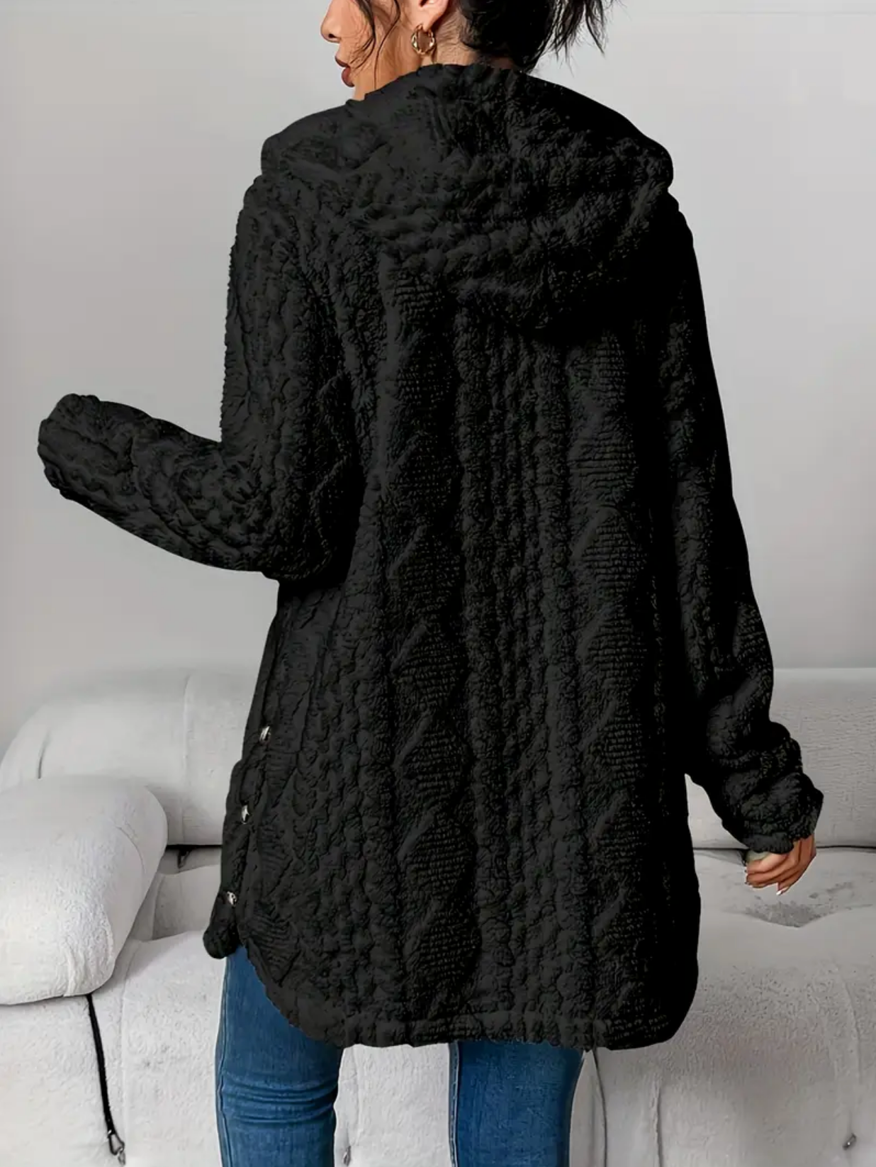 Klassish™ | Diamond-Patterned Hooded Cardigan