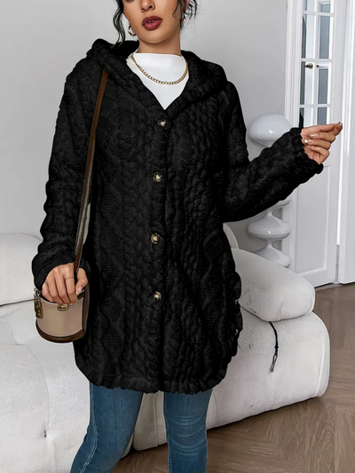 Klassish™ | Diamond-Patterned Hooded Cardigan