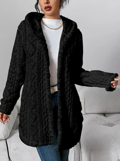 Klassish™ | Diamond-Patterned Hooded Cardigan
