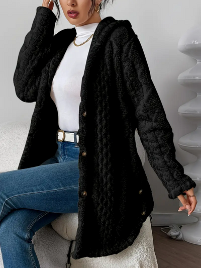 Klassish™ | Diamond-Patterned Hooded Cardigan