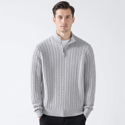 Taebaek Herentrui Met Rits - Warme Elegante Kabeltrui Voor Heren