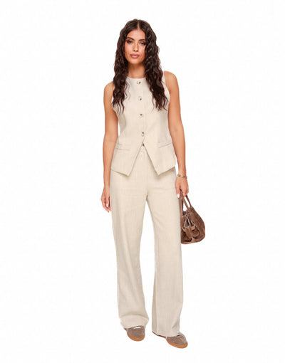 Klassish™  | Beige Linnen Hoge Knopen - Gilet